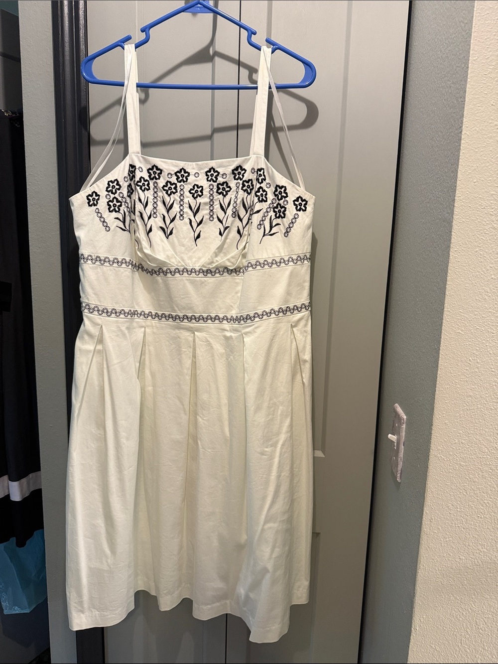 White Embroidered Sundress with Black Floral Detail